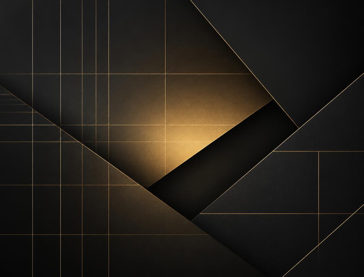 Abstract layered geometric graphic with fine gold grid lines