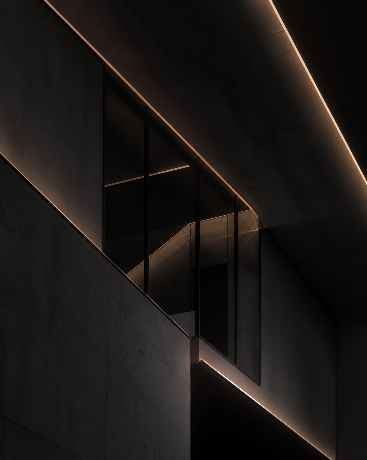 Abstract architectural graphic in black and champagne gold